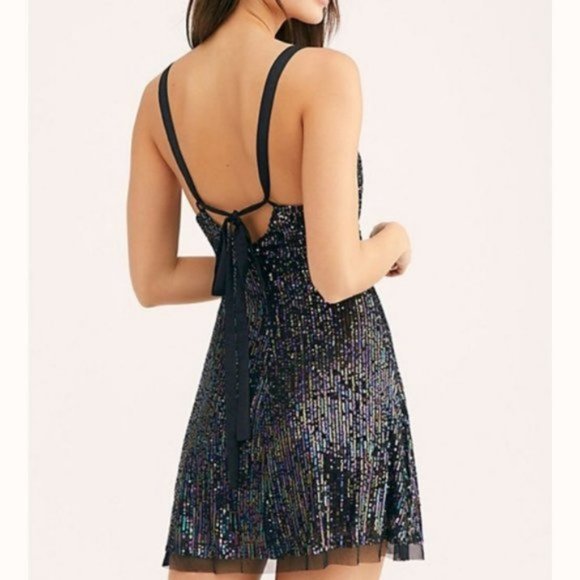 NEW Free People Gold Rush Slip Mini Dress Black - Picture 4 of 4